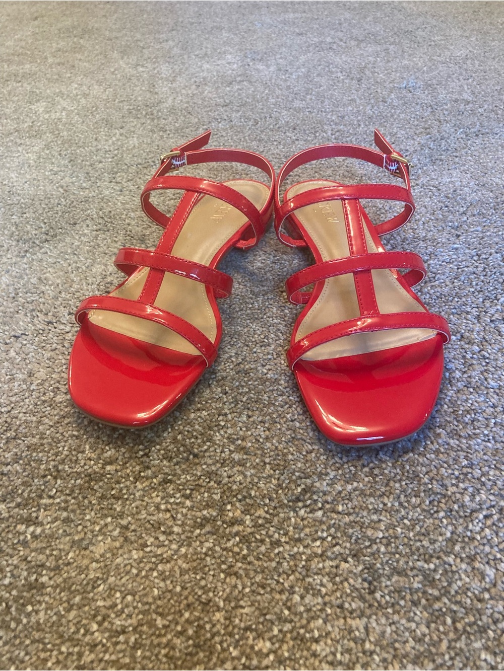J. Crew Factory Caged Red Strappy Patent Sandals - Women Size 7 NWOB